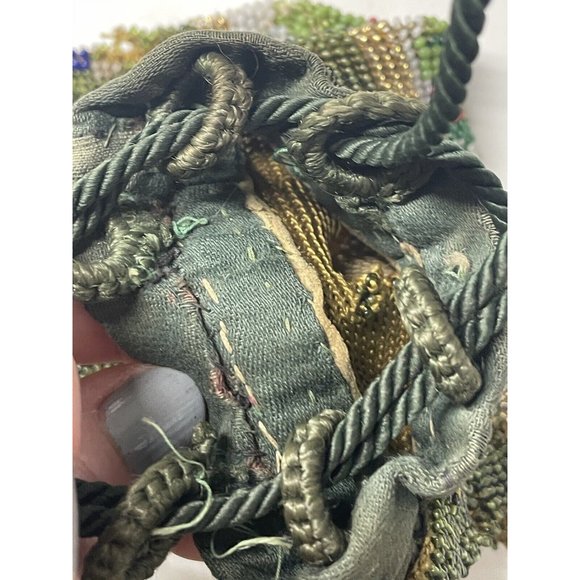 Antique Victorian Drawstring Beaded Purse 19th C. Art Nouveau Bag Glass - Picture 15 of 16